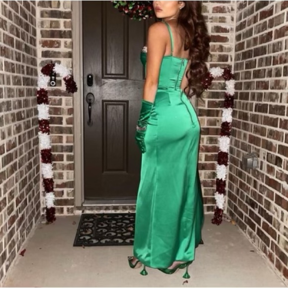 Miss Circle Green Satin Corset Gown/Dress Small - Picture 2 of 4